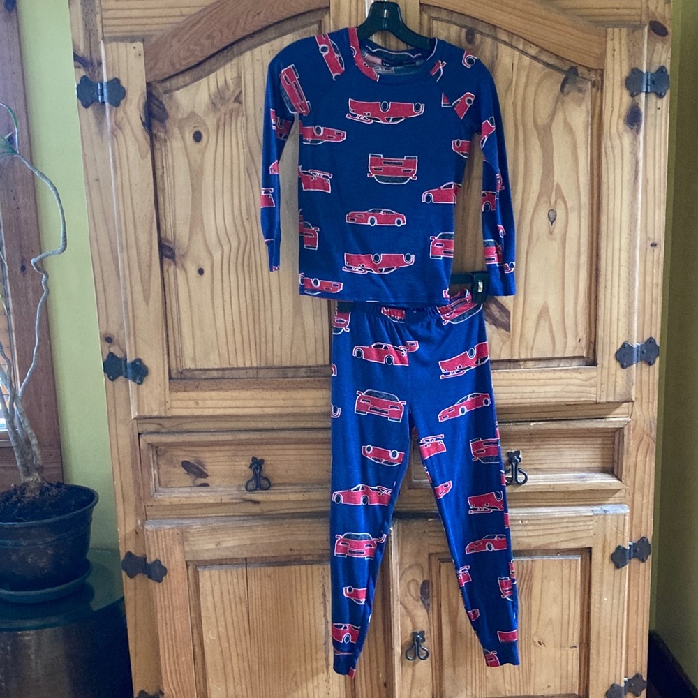 Boys Kid Topia blue red race car long sleeve shirt pants pajama set size 12